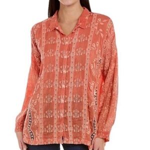 Johnny Was Coral Embroidered Blouse